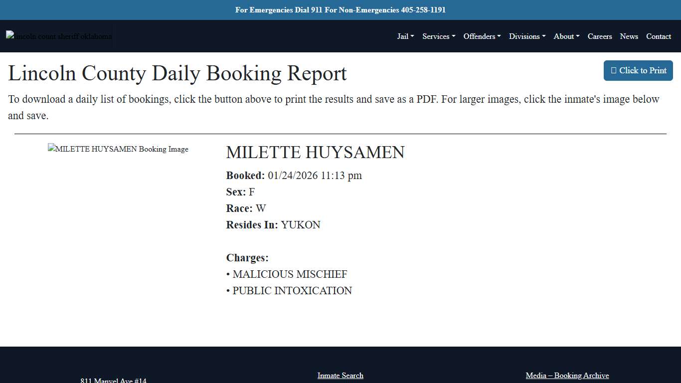 Daily Booking Report Lincoln County Sheriff's Office